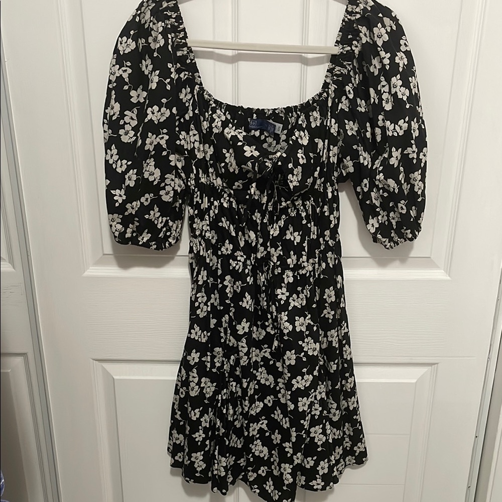 Polo by Ralph Lauren Black and White Puff Sleeve Mini Sundress